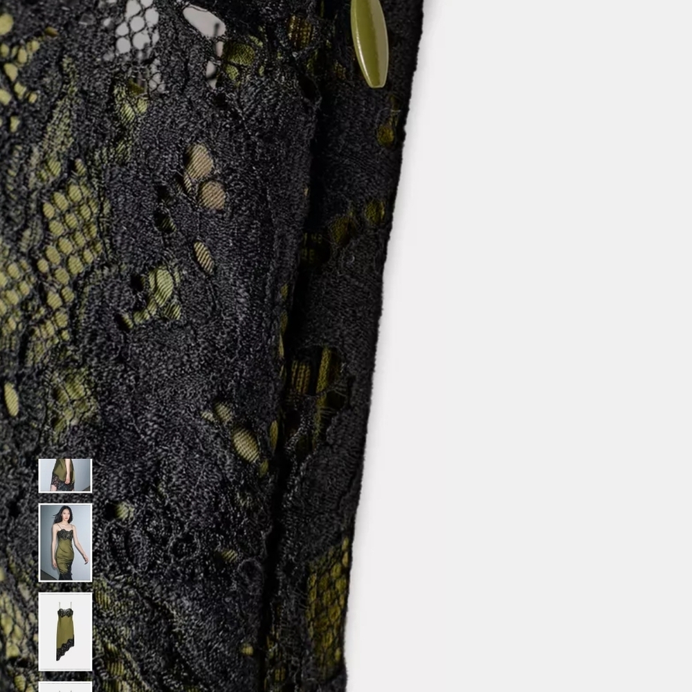 Zara Asymmetrical Green Dress with Black Lace Size XL - Picture 7 of 11